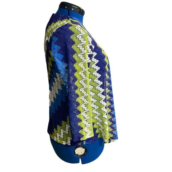 RUBY RD. Women’s Asymmetrical Shrug Cardigan Size Small Green Blue and White - Picture 2 of 8